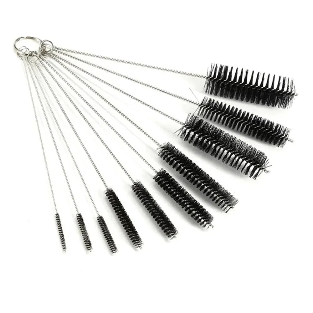 10-Piece Bottle Brush Set – Stainless Steel & Nylon Cleaner Bottle Cleaning Brush Set Babs black
