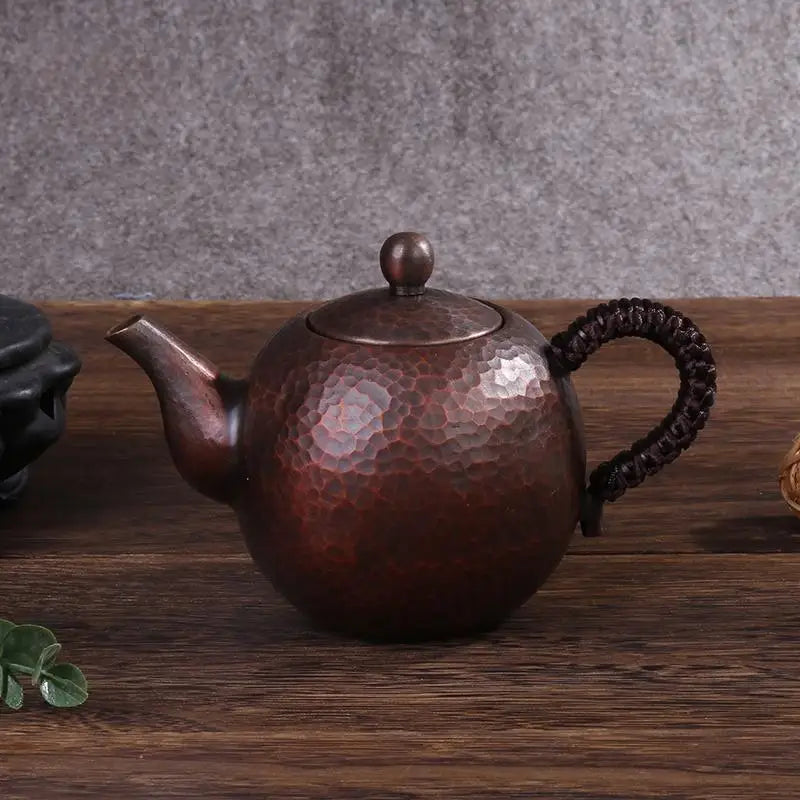 Handmade Red Copper Kung Fu Teapot – 1L Antique Design Copper Teapot Babs Dark brown