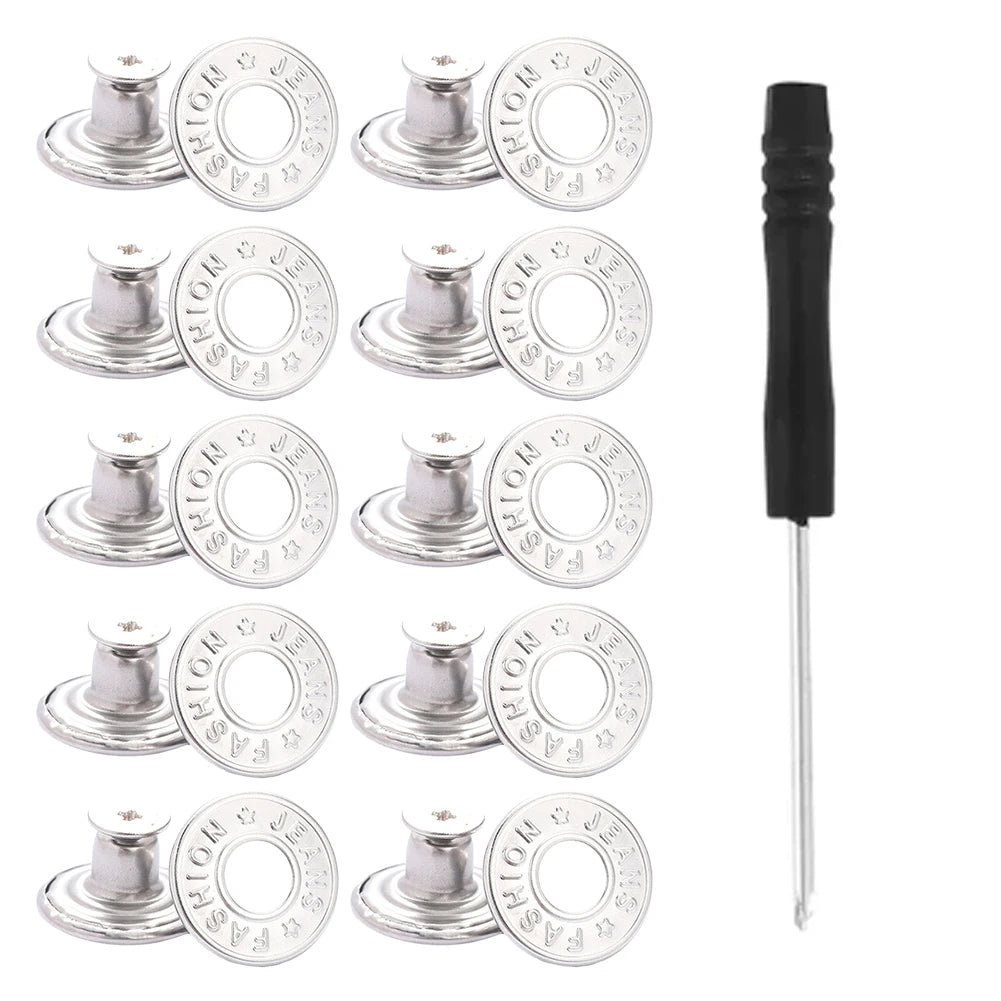 10PCS Metal Jeans Buttons 17mm No-Sew Screw Replacement Kit Jeans Button Repair Kit Babs E