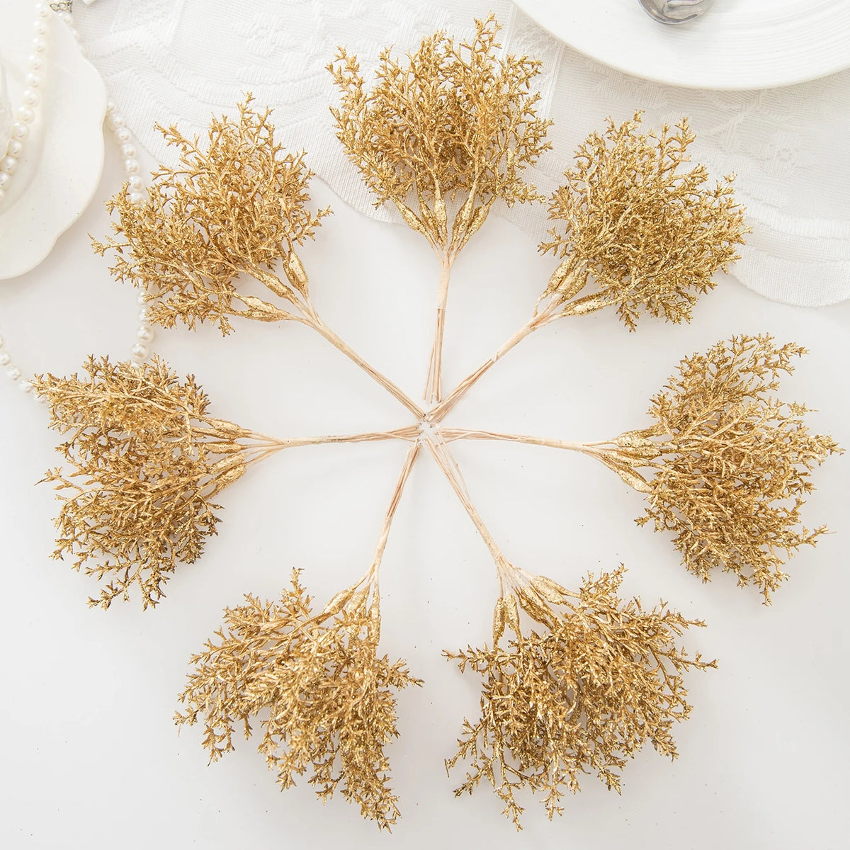 Artificial Golden Flowers – Wedding, Holiday & Home Décor (1/5pcs) Artificial Flower Decor Babs