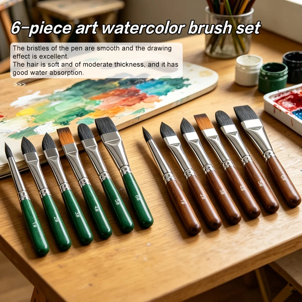 6-Piece Mini Watercolor Pen Set – Portable Wood Handle Sketch Pens Watercolor Pen Set Babs