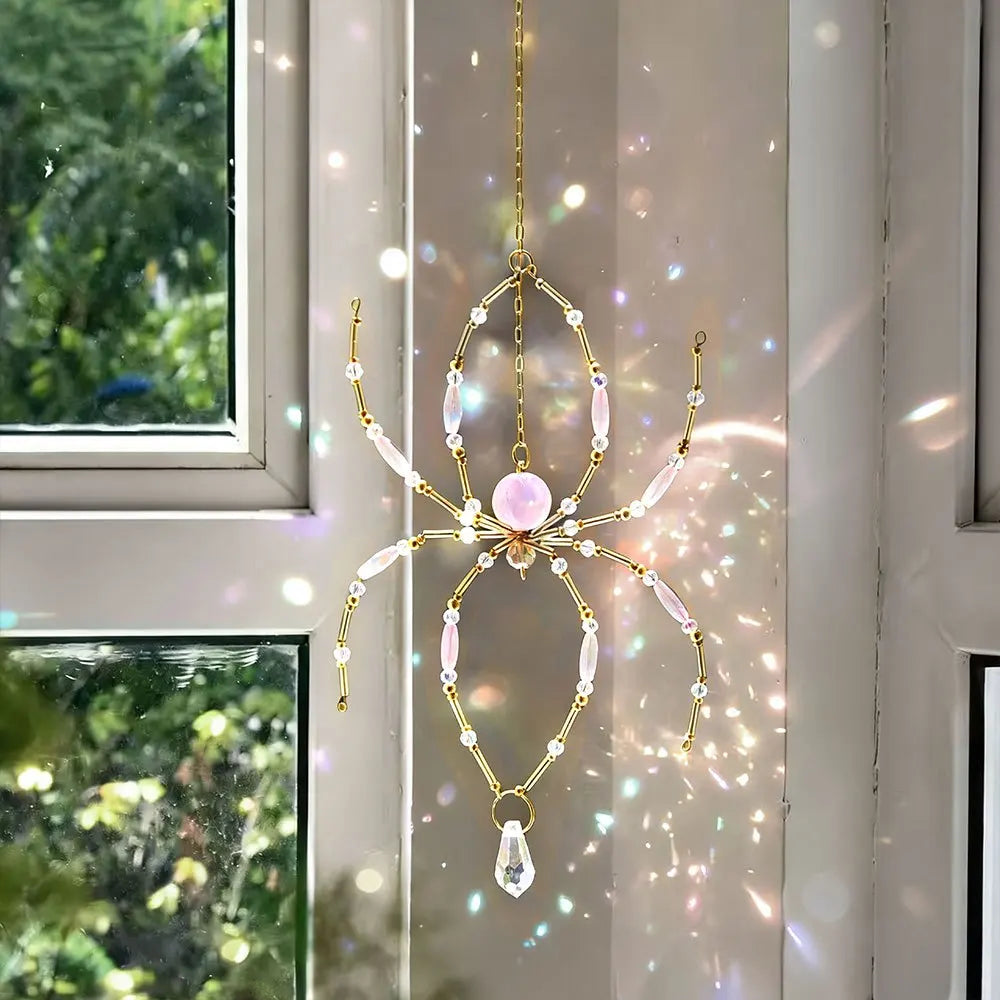 Crystal Pink Spider Suncatcher Prism Pendant | Window Decor Suncatcher Pendant Babs
