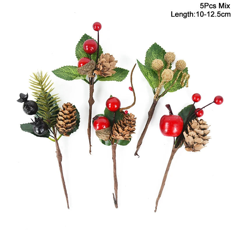 5Pcs Christmas Red Berry & Pine Cone Artificial Branches Décor Christmas Décor Branches Babs 5pcs mix