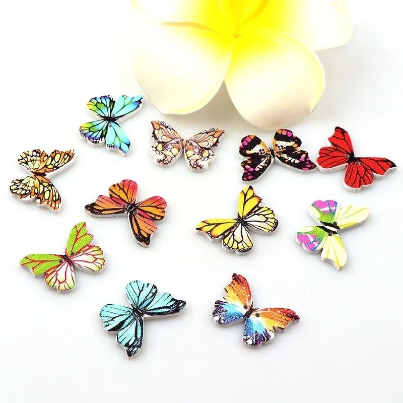50Pcs Butterfly Wooden Buttons 2-Hole Mixed Colors – DIY Craft Wooden Craft Buttons Babs