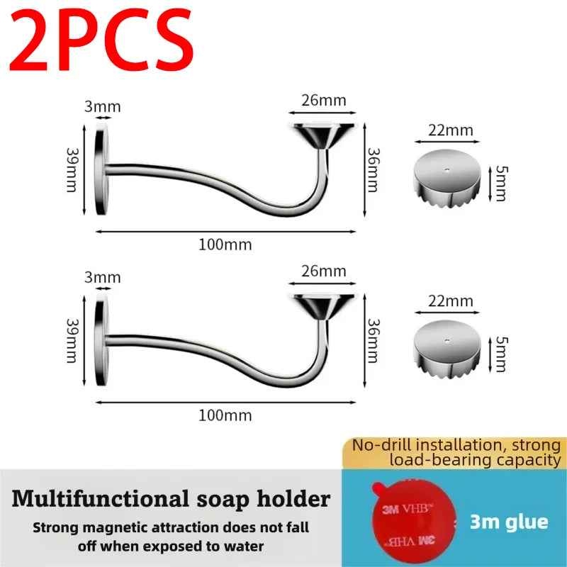 Magnetic Soap Rack Wall-Mounted Self-Draining Stainless Steel Holder Soap Holder Babs 2pcs Back