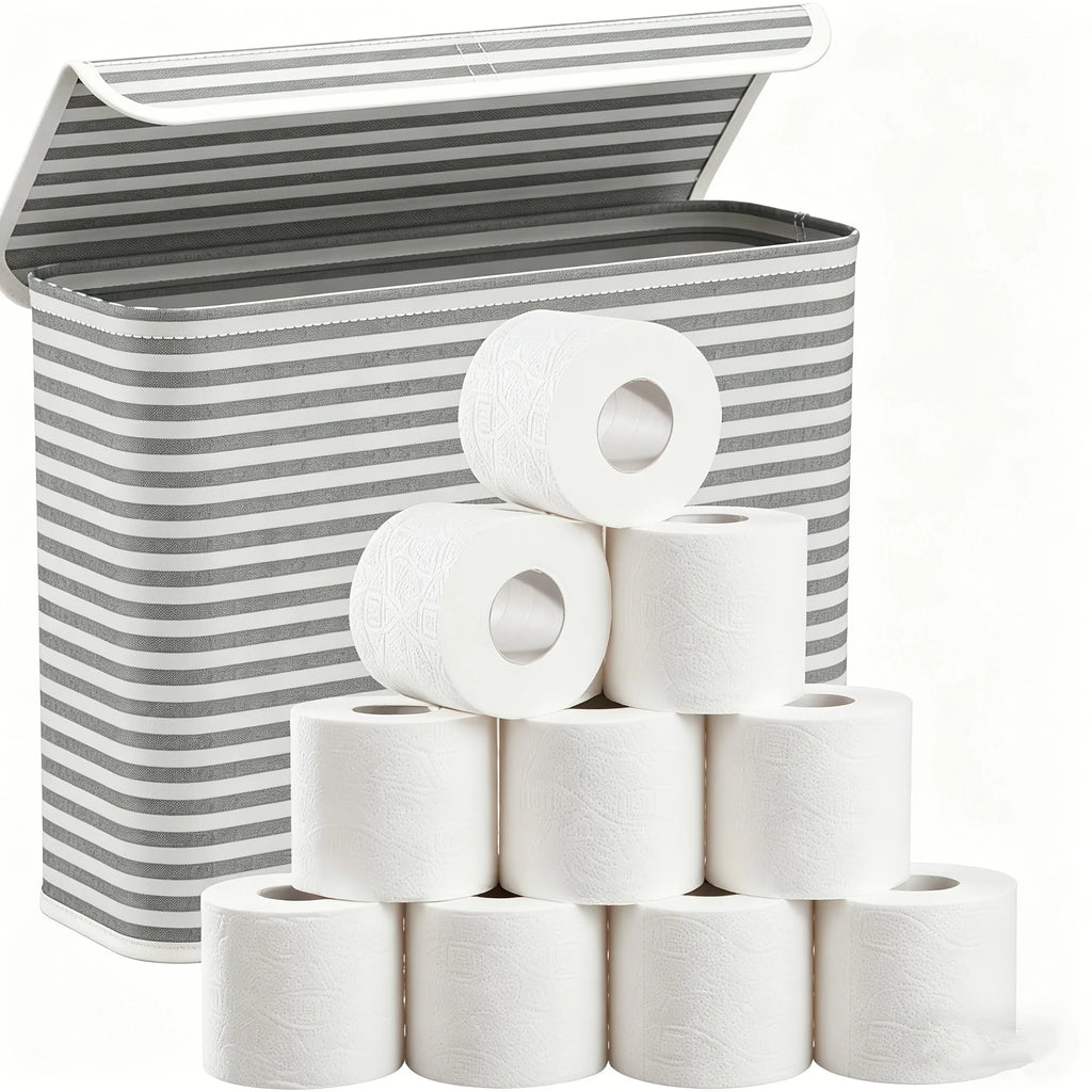 Foldable Fabric Toilet Paper Basket with Lid – Holds 12 Rolls Bathroom Storage Basket Babs
