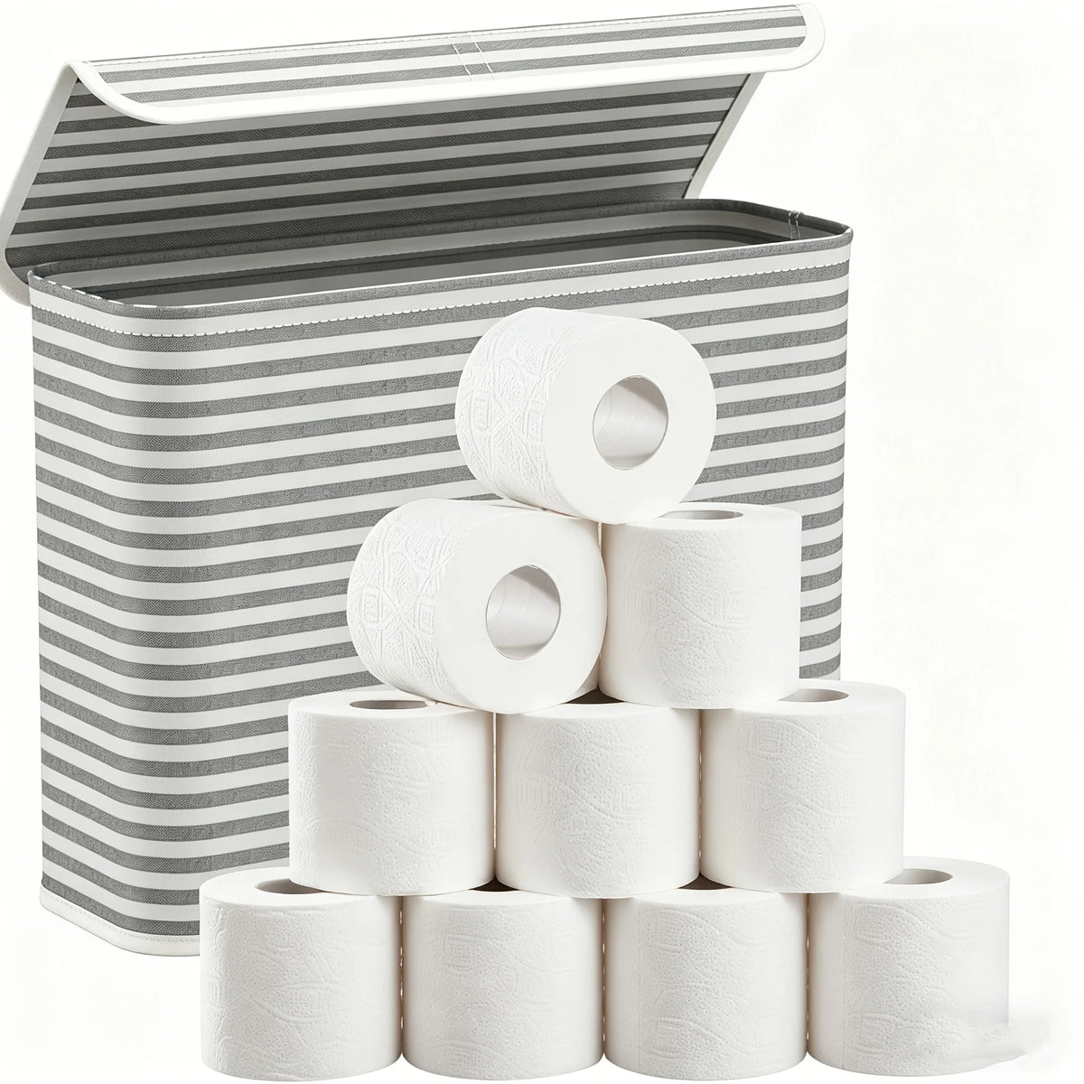 Foldable Fabric Toilet Paper Basket with Lid – Holds 12 Rolls Bathroom Storage Basket Babs
