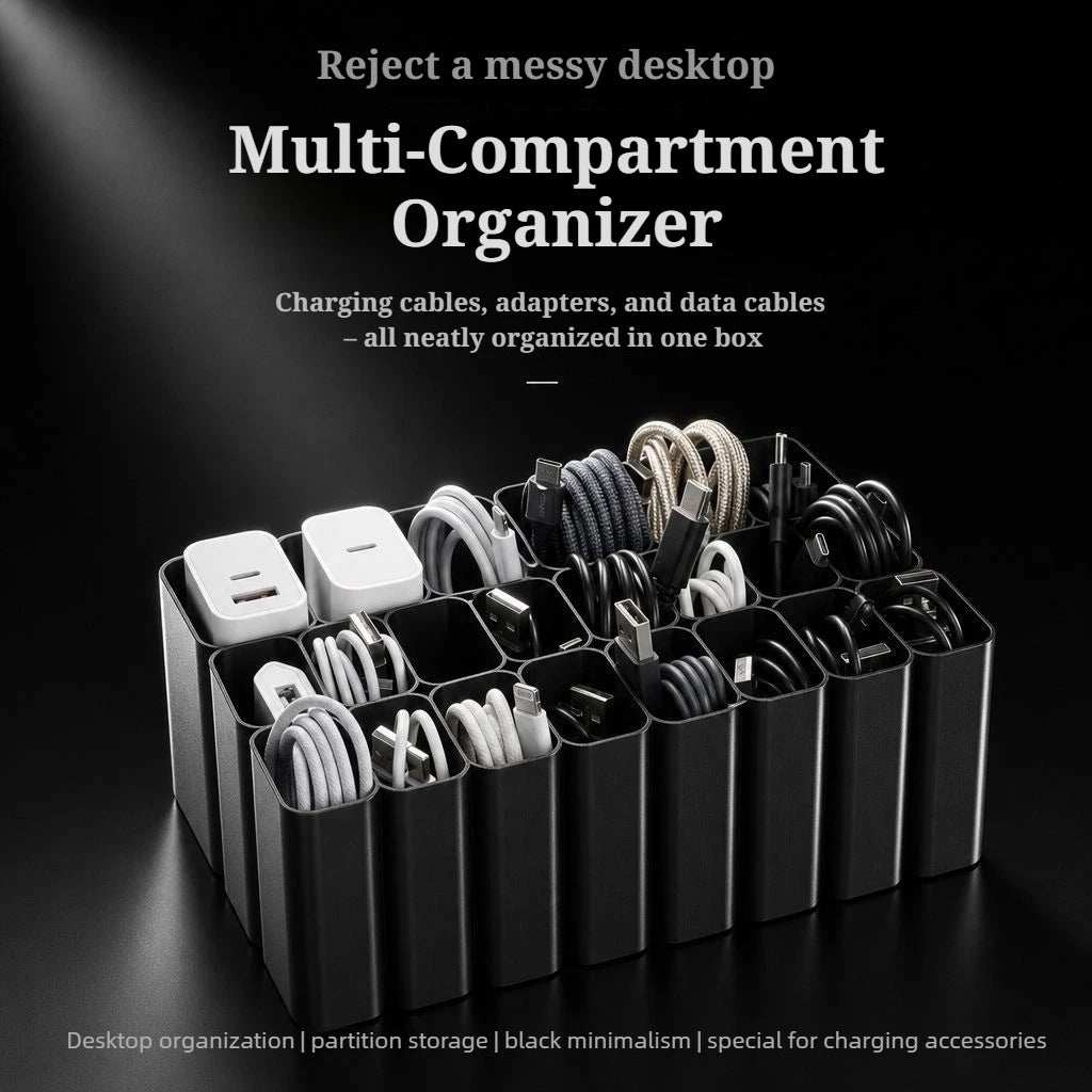 Desktop USB Cable Organizer Box – 22/11 Grid Cord Storage Desktop Cord Organizer Babs