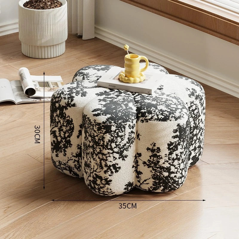 Petal Shaped Luxury Low Stool – Lambswool, Modern Minimalist Decorative Low Stool Babs Pattern A
