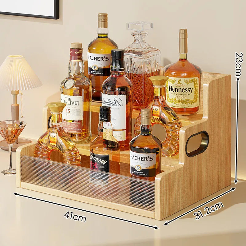 Wooden Wine Rack Vertical Display Holder – Luxury Bar Decor Wine Rack Babs Log Color-with Glass