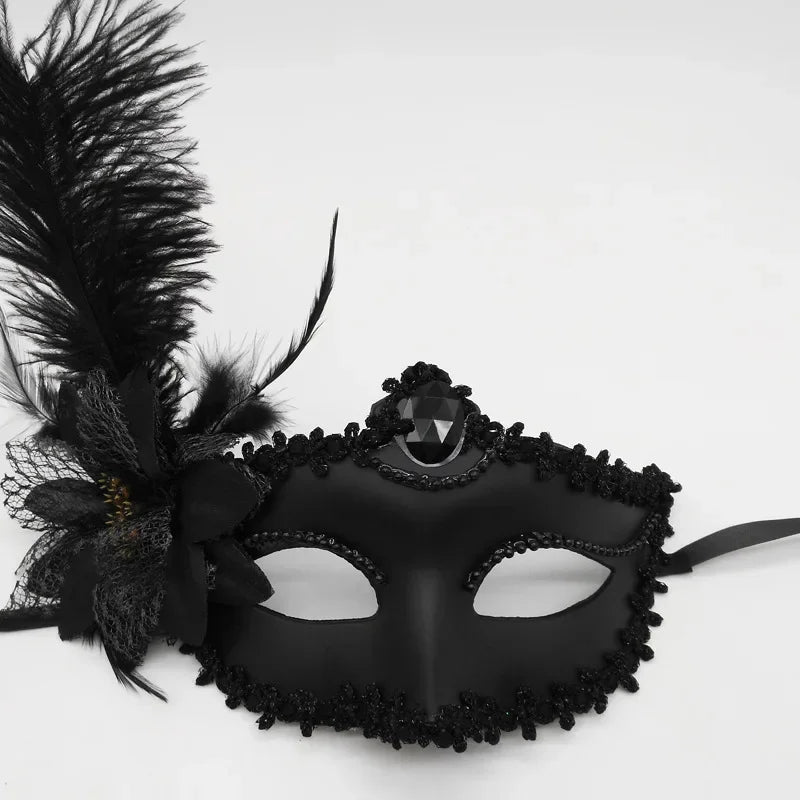12pc Masquerade Lace Feather Eye Masks – Venetian Party Set Masquerade Eye Masks Babs black