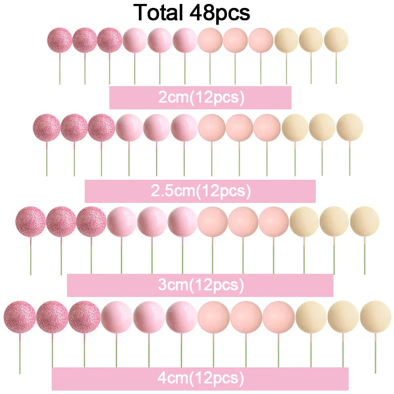48Pcs Pink Foam Ball Cake Toppers – Party & Wedding Décor Cake Topper Set Babs