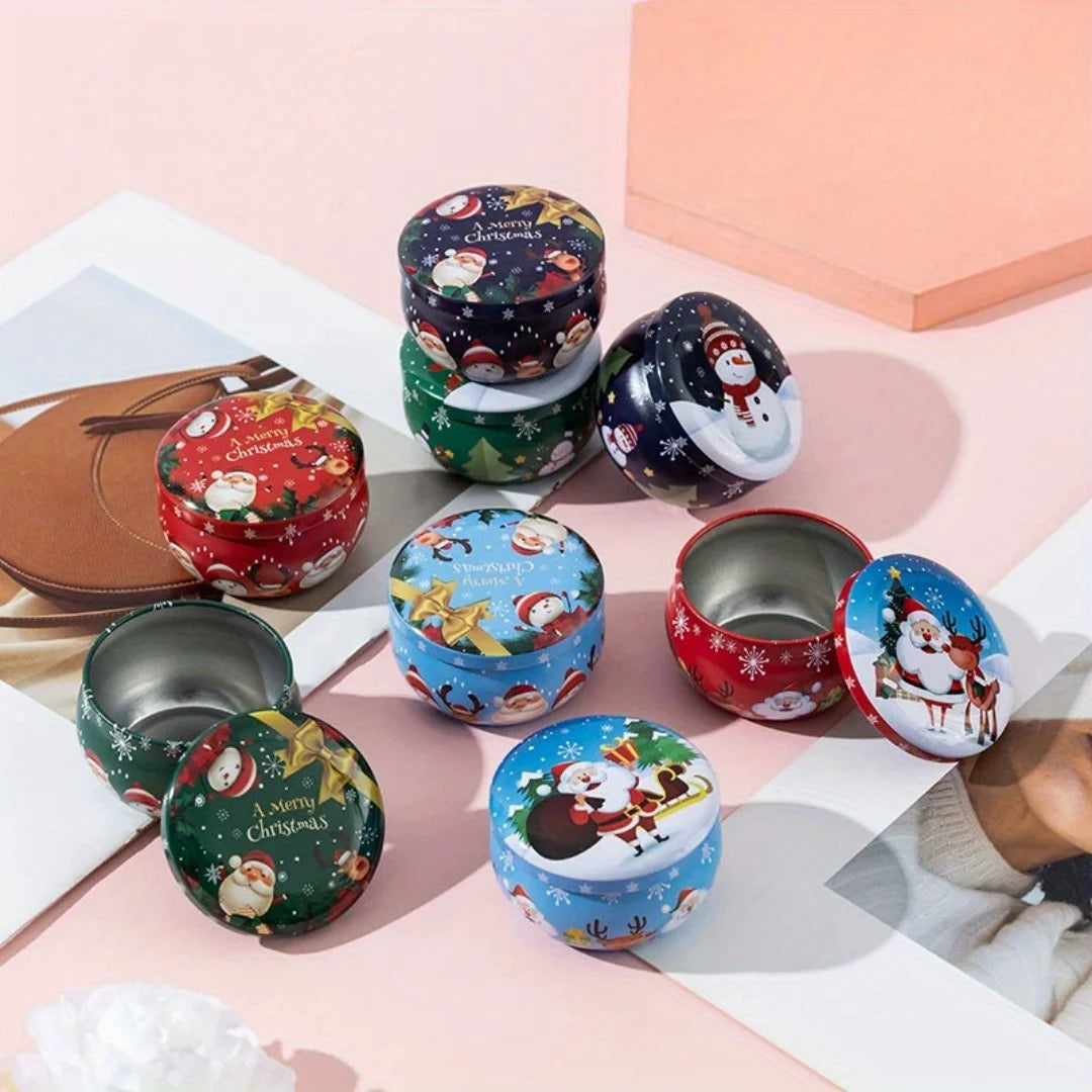 Round Christmas Tinplate Tins with Lids – DIY Candle Making Candle Making Tins Babs