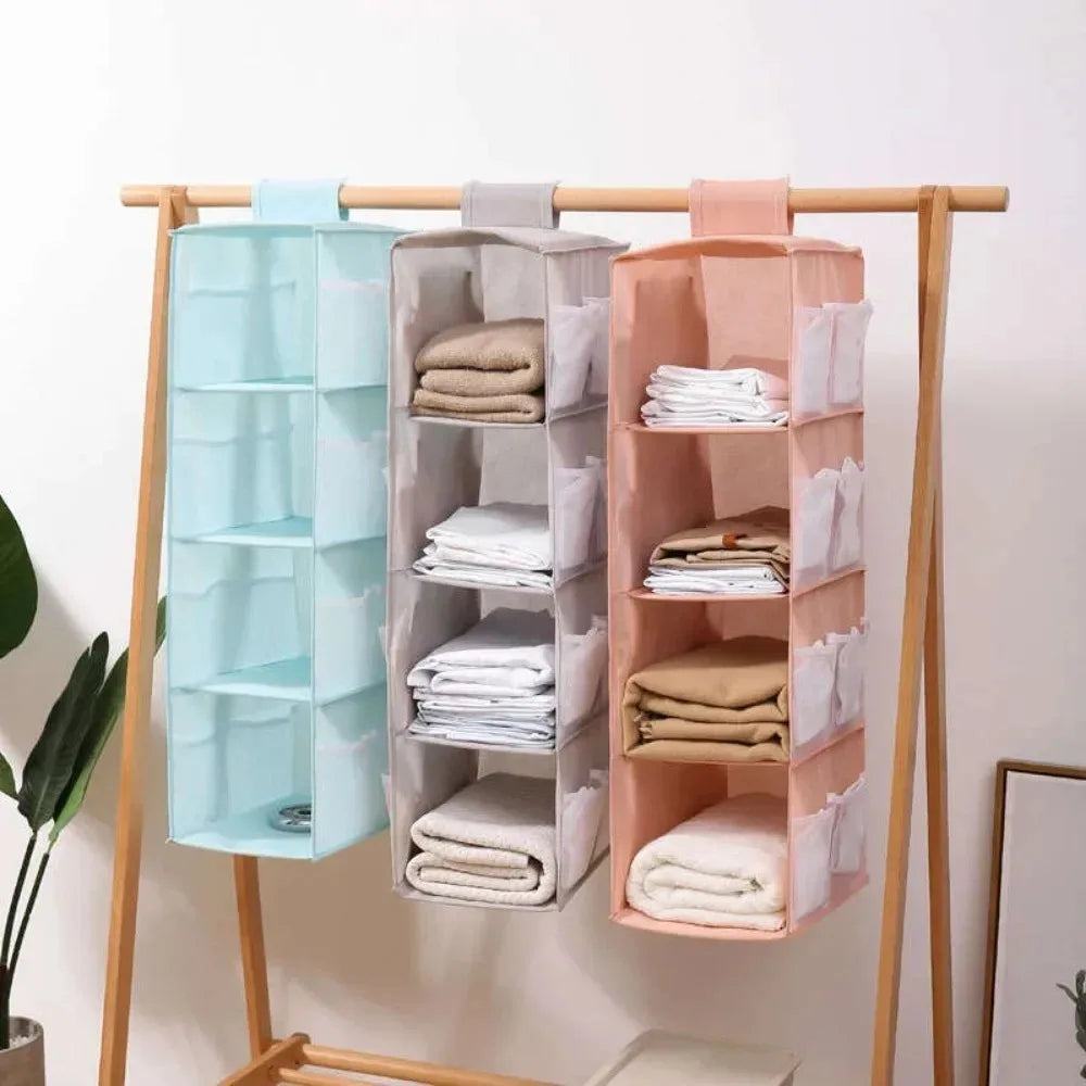 4-Tier Hanging Wardrobe Organizer | Non-Woven Washable Bag Hanging Wardrobe Organizer Babs