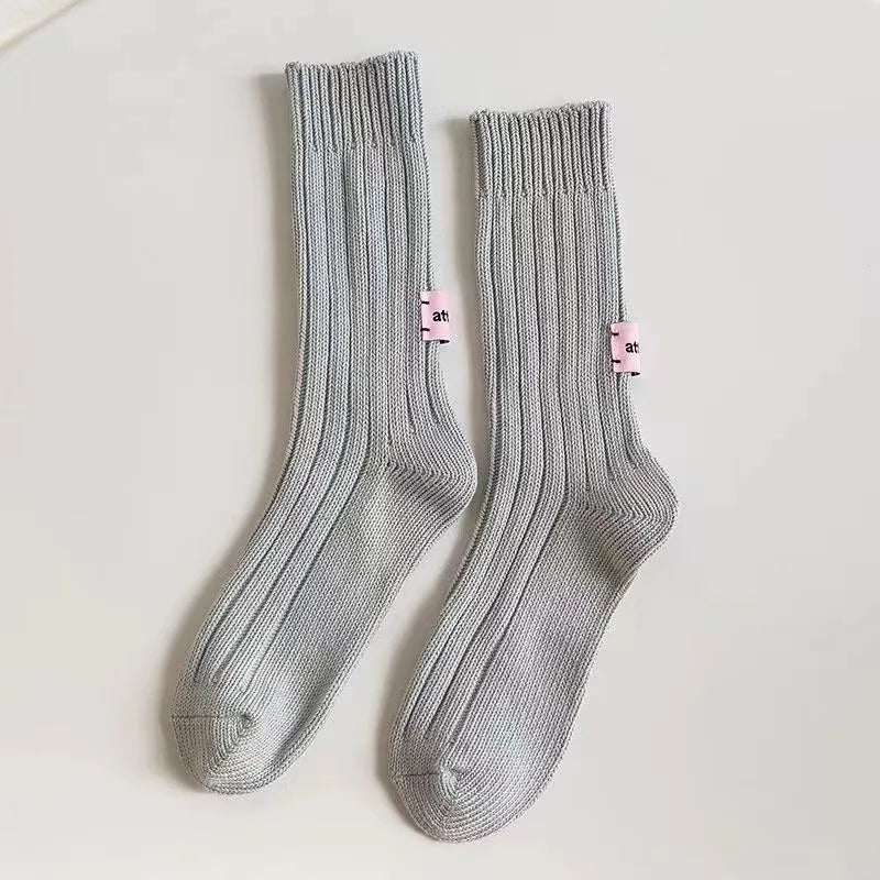 Unisex Cotton Chunky Knit Crew Socks – Retro Stacked Style Knit Crew Socks Babs Grey One Size