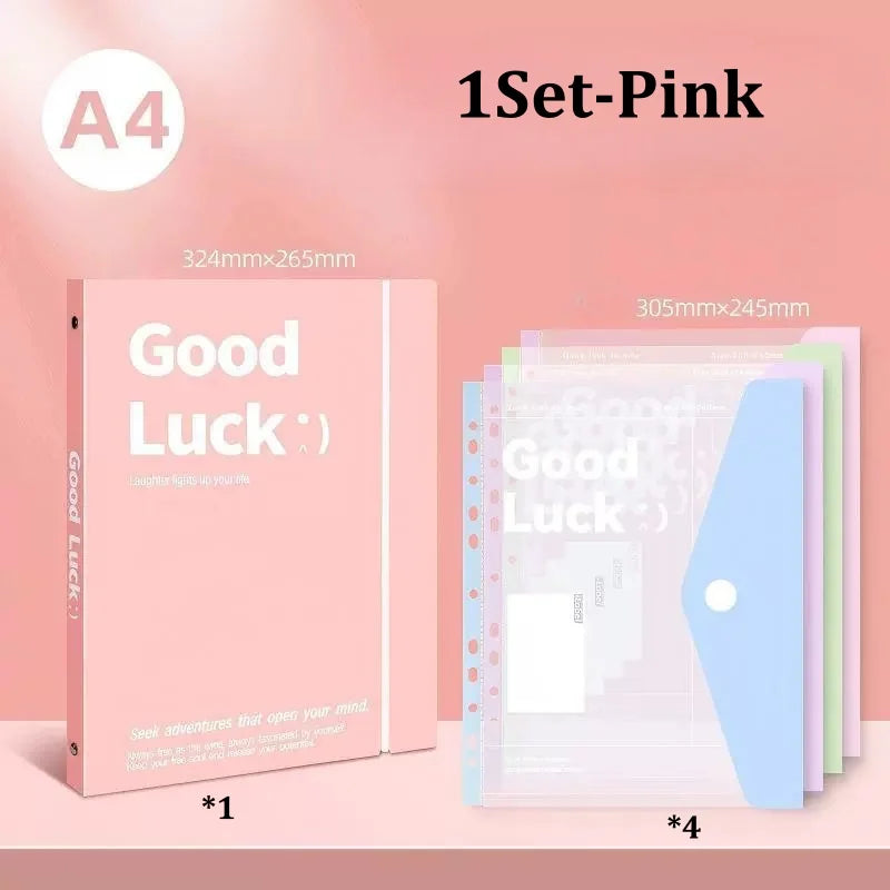A4 Loose-Leaf Folder Transparent Document Pouch Organizer Document File Folder Babs 1Set-Pink