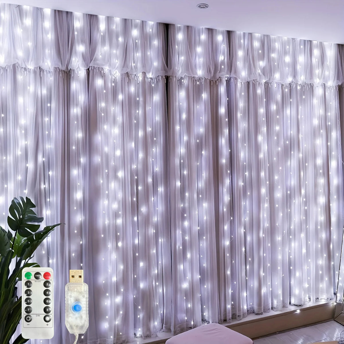 USB LED Fairy Curtain Light – Bedroom & Holiday Decoration LED Curtain Light Babs White 6Mx3M