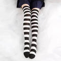 Lolita Striped Knee High Stockings – Cosplay Anime Socks Knee High Stockings Babs Black One Size