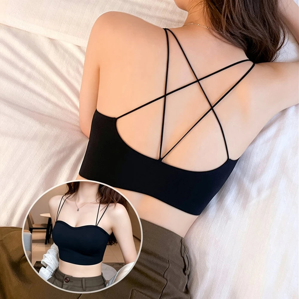 Padded Seamless Bralette Crisscross Back Wirefree Crop Top Padded Seamless Bralette Babs