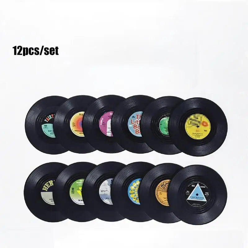 Vinyl Record Coasters Set of 12 – Retro Music Mug Mat Drink Coaster Set Babs 12pcs set