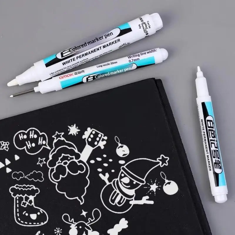 HUXUAN White Permanent Markers – 0.7/1.0/2.5mm, 3-Pc Set Permanent Marker Set Babs