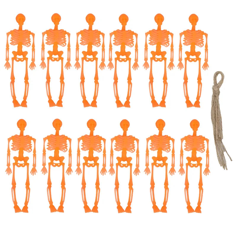 Halloween Hanging Skeleton Skulls | 6 or 12 Pack Decorations Halloween Skeleton Decor Babs Orange 6Pcs