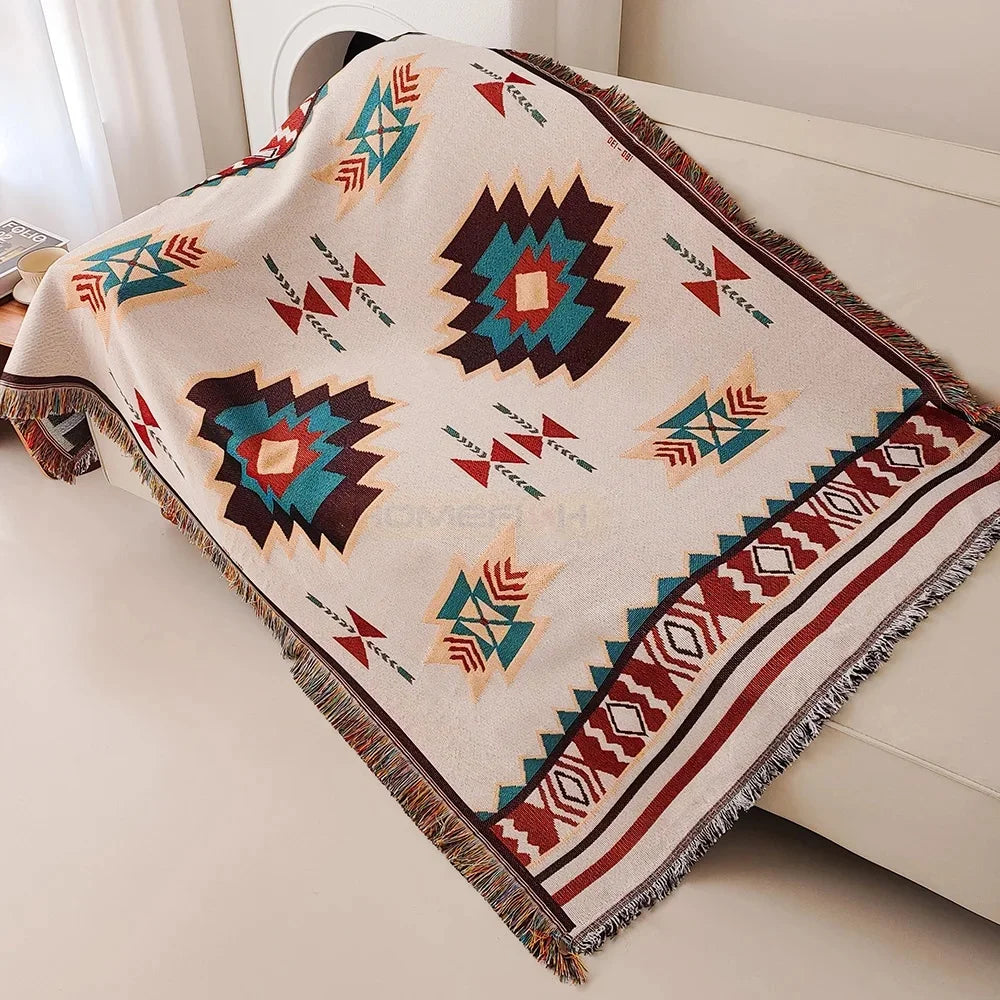 Aztec Boho Throw Blanket with Fringe – Southwestern Geometric Boho Throw Blanket Babs