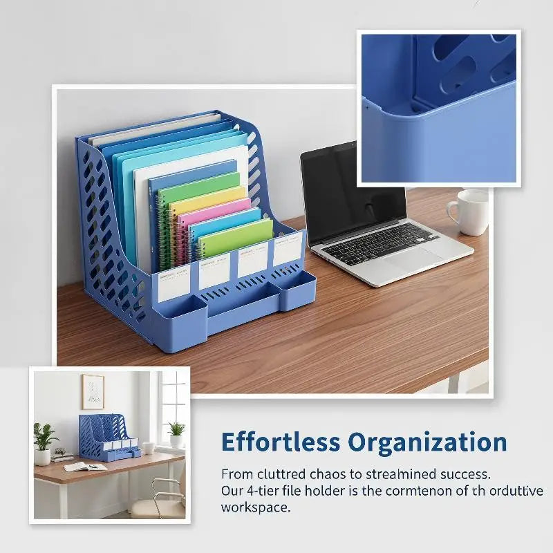 4-Column File Rack Desk Organizer – Books, Pens & Documents Desk File Organizer Babs