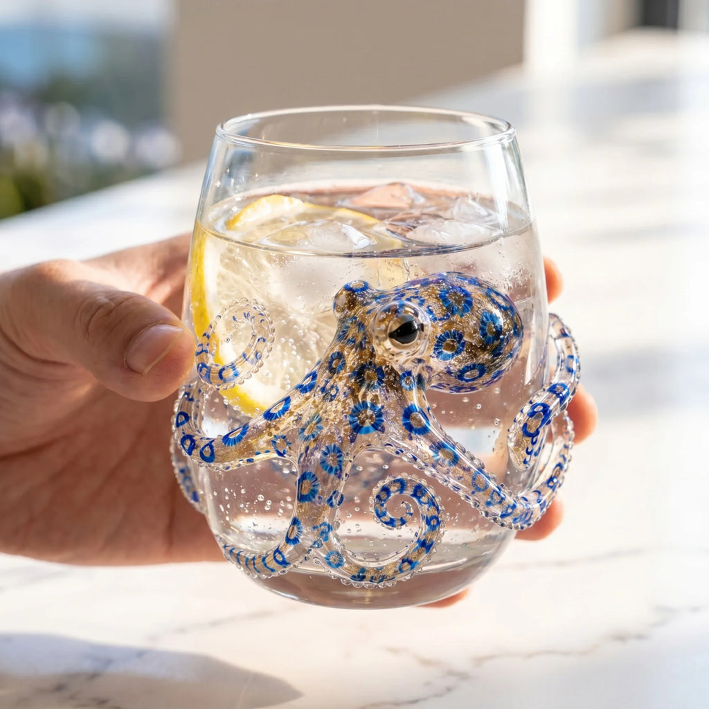 Blue Ringed Octopus Tumbler – 12 Oz Borosilicate Novelty Glass Novelty Drinking Glass Babs