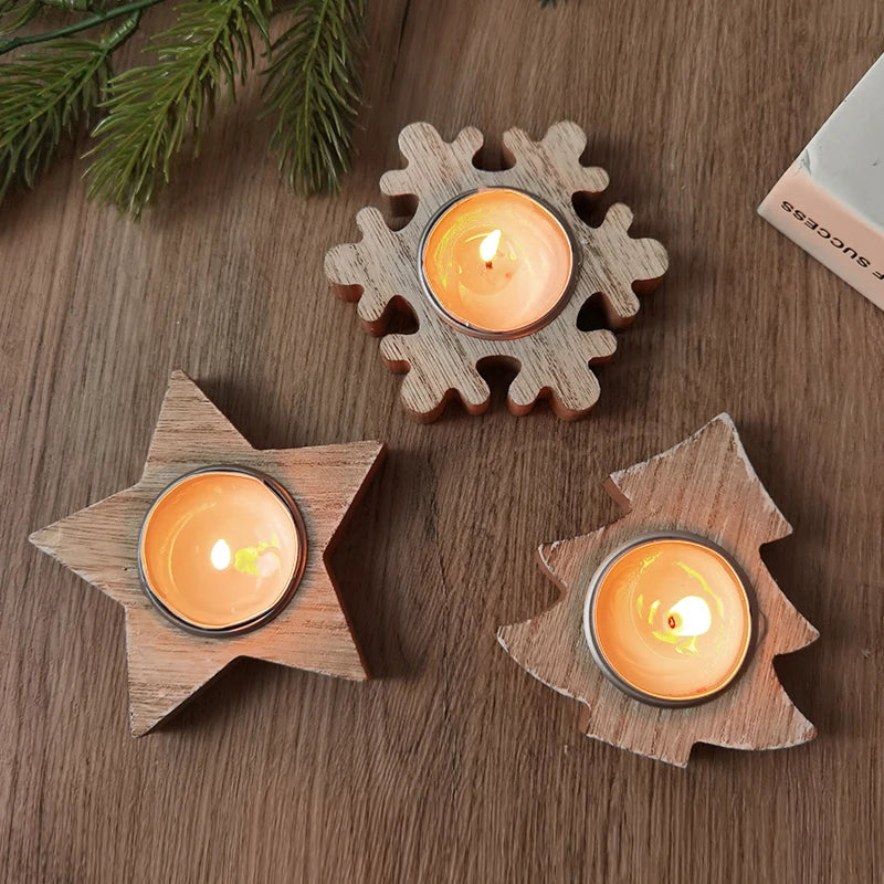 Christmas Wooden Candle Holder – Snowflake Xmas Tree Décor Wooden Candle Holder Babs