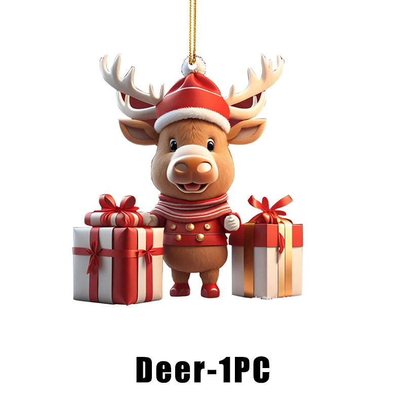 Christmas Hanging Ornaments – Santa & Snowman 2D Cartoon Style Christmas Ornaments Babs Deer 1PC
