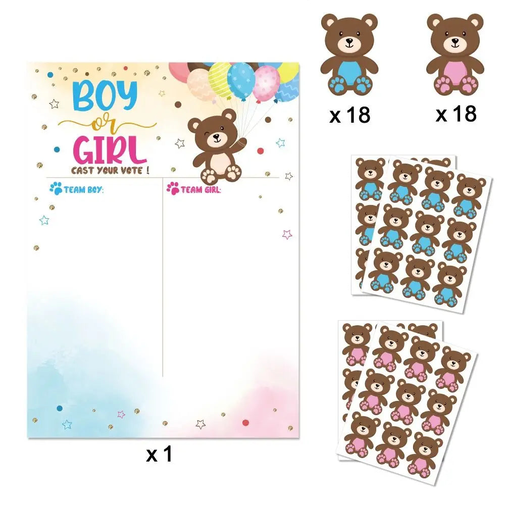Gender Reveal Voting Game Poster Board with Stickers – He or She Party Game Poster Babs White-C