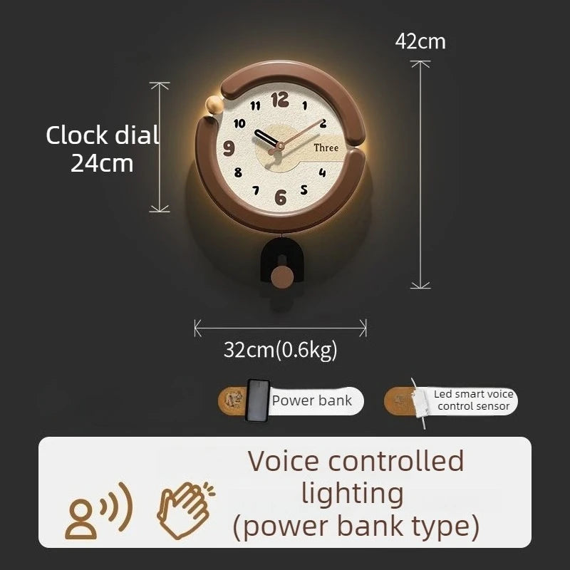 Modern Luxury Luminous Silent Wall Clock – Wooden Home Décor Wall Clock Babs 32X42CM-Light