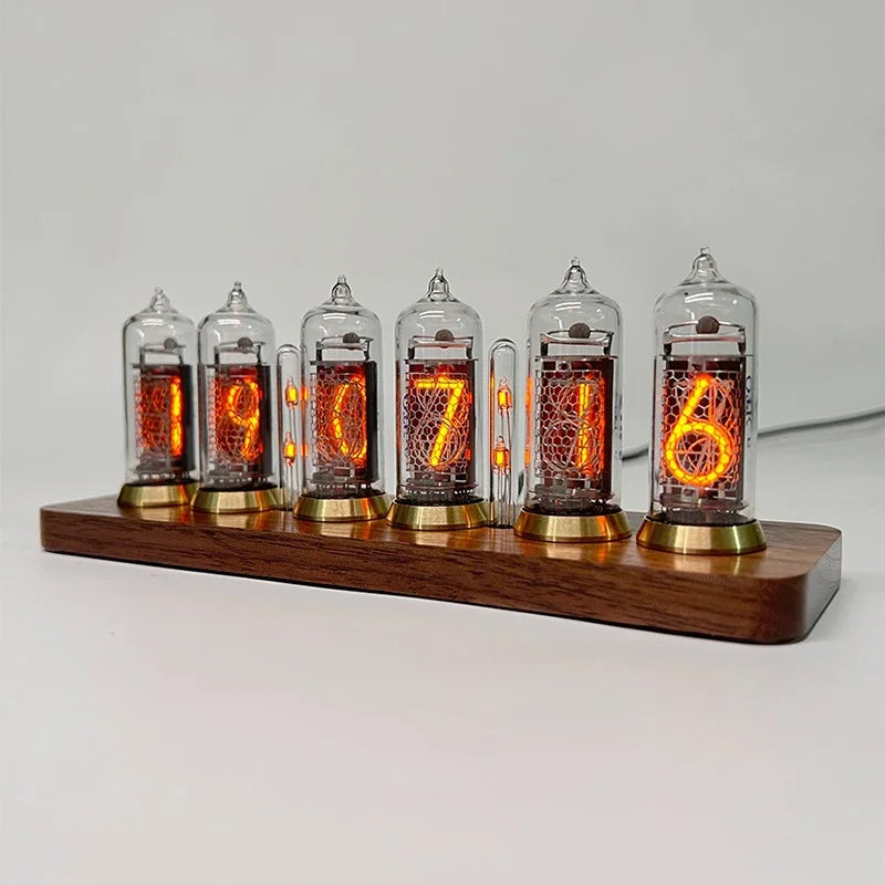 IN-14 Nixie Tube Clock 6-Digit RGB Walnut Wood Desk Clock Nixie Tube Desk Clock Babs