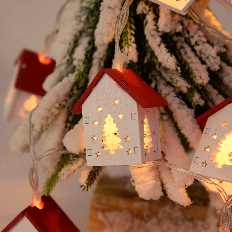 Christmas Wooden House LED String Light Xmas Tree Ornament Christmas Tree Ornament Babs