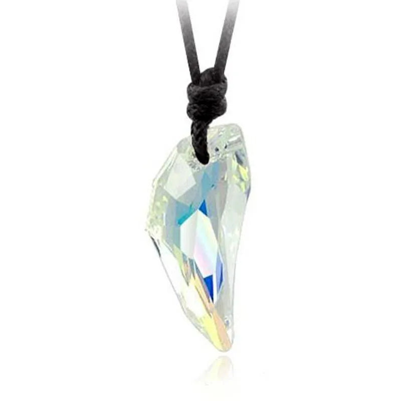 Wolf Tooth Crystal Pendant Leather Rope Necklace – Unisex Pendant Necklace Babs