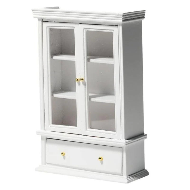 1:12 Dollhouse Miniature White Double Door Glass Cabinet Dollhouse Miniature Furniture Babs