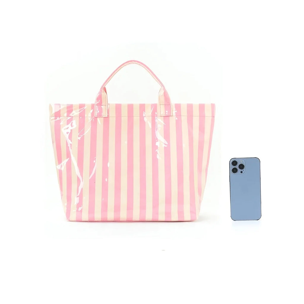 Large Striped PVC Tote Bag – Waterproof Glossy Handbag PVC Tote Bag Babs