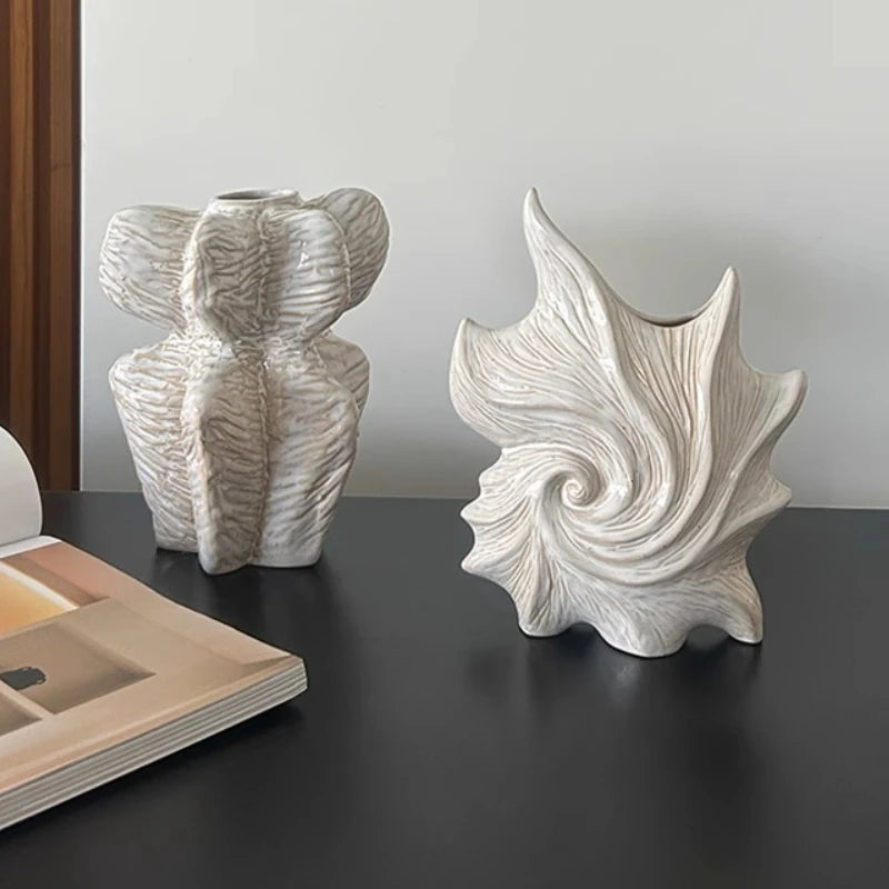 Nordic Ceramic Conch Vase – Elegant Table Décor Ornament Decorative Ceramic Vase Babs