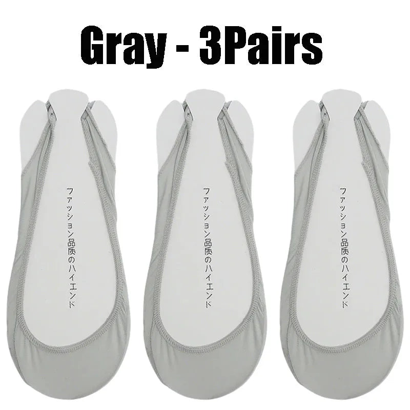 Women's Invisible No-Show Socks – Ice Silk Silicone Non-Slip No-Show Boat Socks Babs Gray - 3PairS 1XL