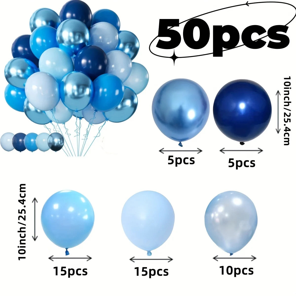 50 Metallic Blue Balloons – Party, Wedding & Graduation Decor Party Balloons Babs