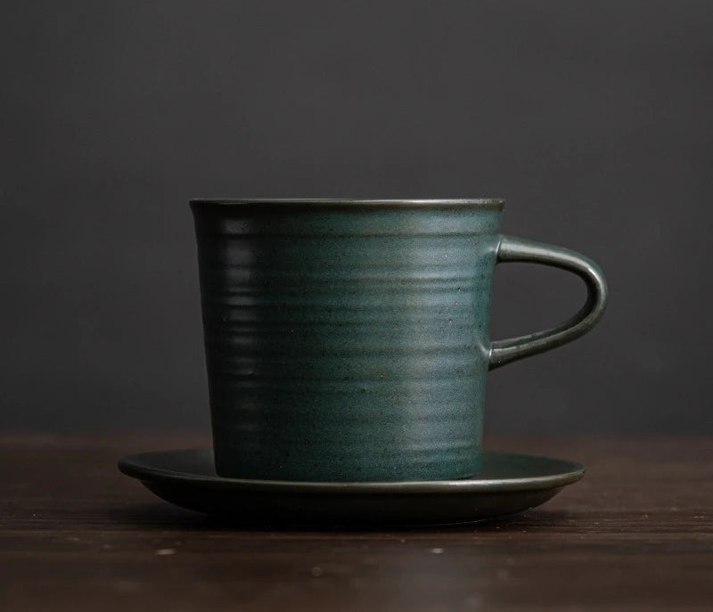 Vintage Japanese Handmade Ceramic Coffee Cup & Saucer Set Ceramic Cup & Saucer Babs green