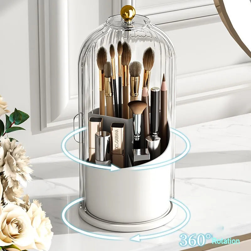 360° Rotating Makeup Brush Holder with Dustproof Lid – Clear Makeup Brush Organizer Babs