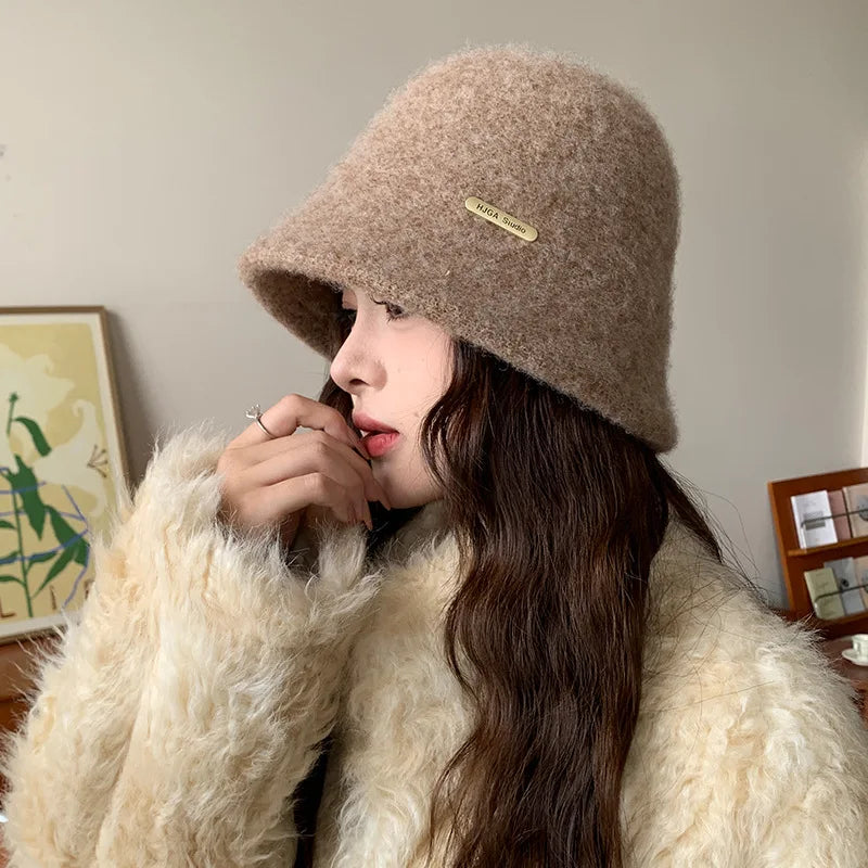 Women's Winter Wool Blend Bucket Hat – Windproof Earmuff Winter Bucket Hat Babs Coffee