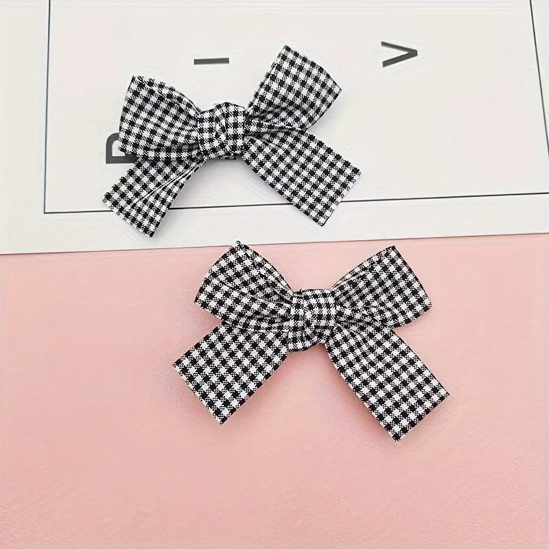 Red & White Checkered Bow Hair Clips – Polyester Hairpins Bow Hair Clips Babs