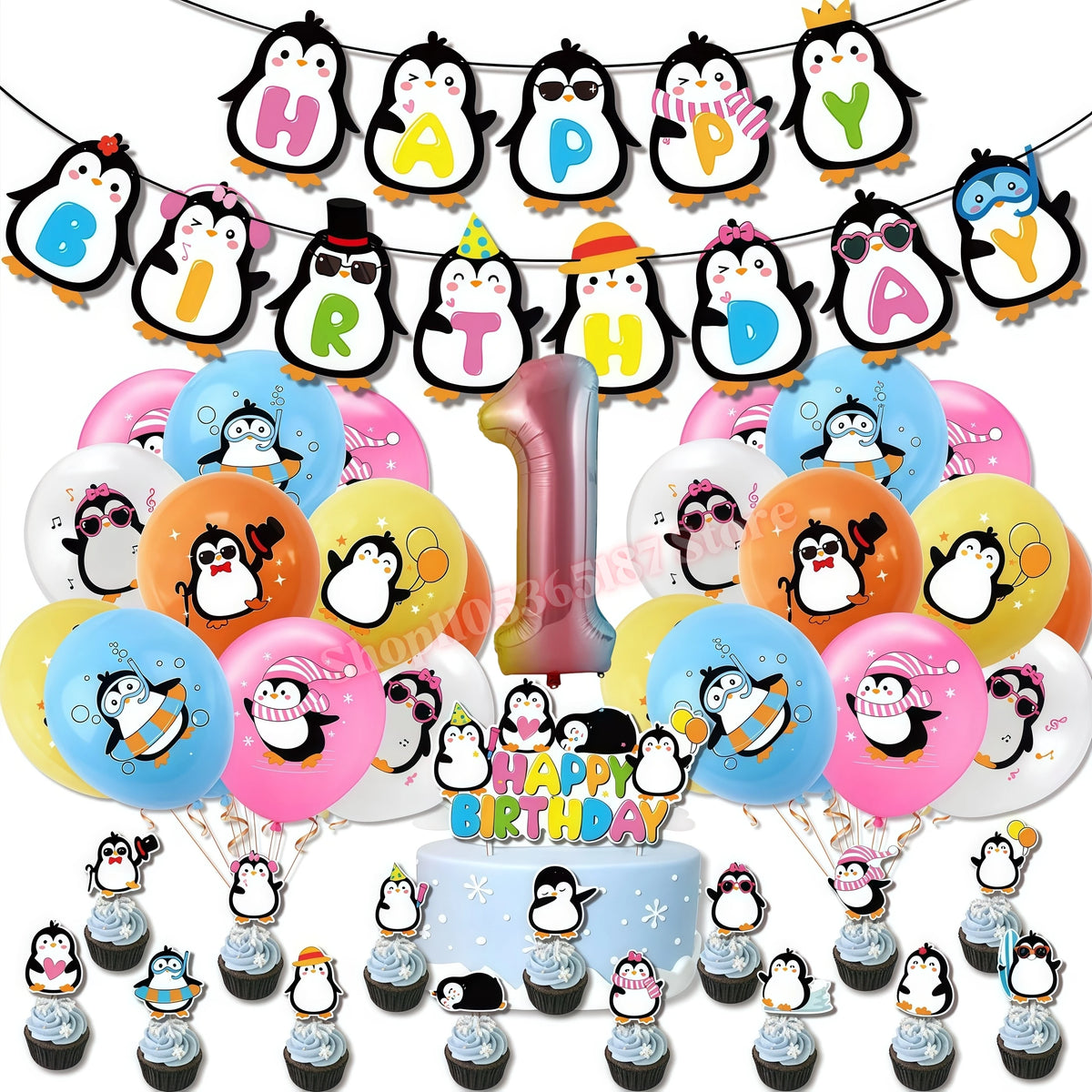 Penguin Theme Birthday Party Decoration Set – Banner, Plates & Cups Party Decoration Set Babs 1set Number-1 others