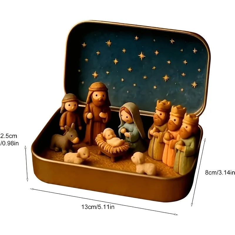 Handmade Mini Christmas Nativity Trough Set – Hand Painted Gift Christmas Nativity Set Babs