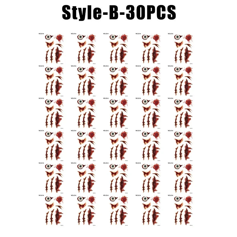Halloween Wound Temporary Tattoos – Realistic Blood FX Costume Temporary Tattoo Babs B-30PCS