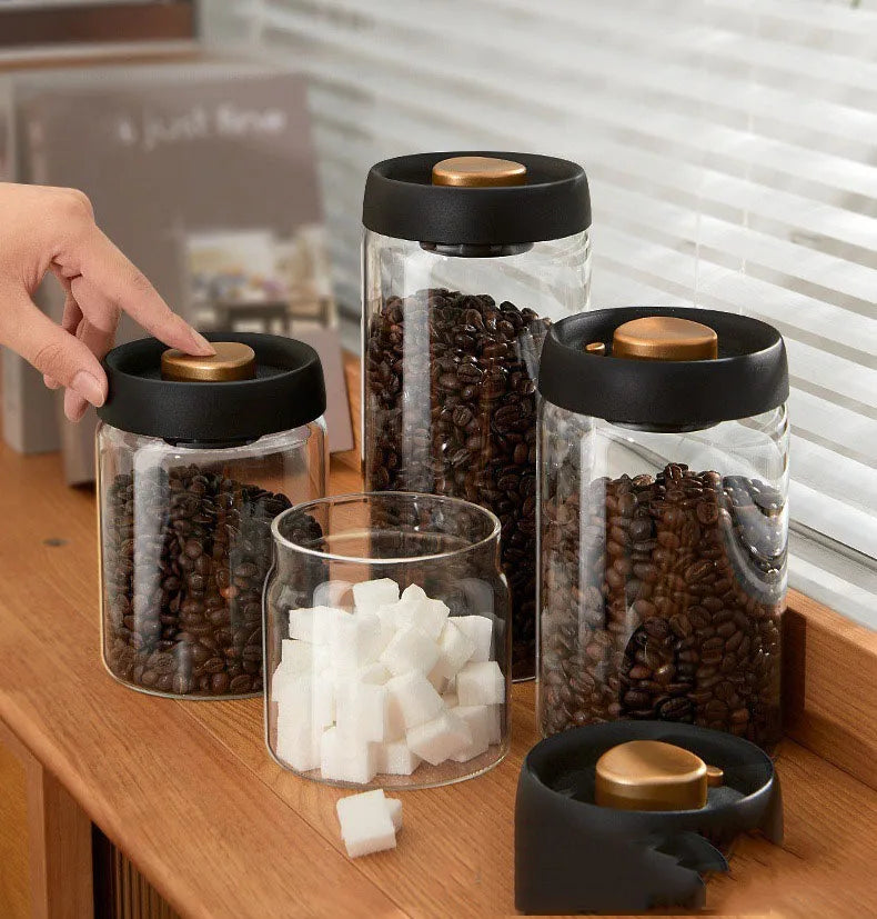Vacuum Seal Glass Coffee Bean Storage Container 500ml+ Coffee Storage Container Babs