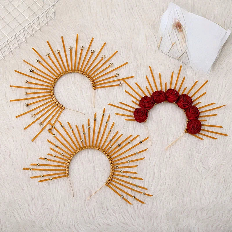 5-Pack Goddess Halo Crown Headbands – Gold, Silver & Black Costume Headband Set Babs